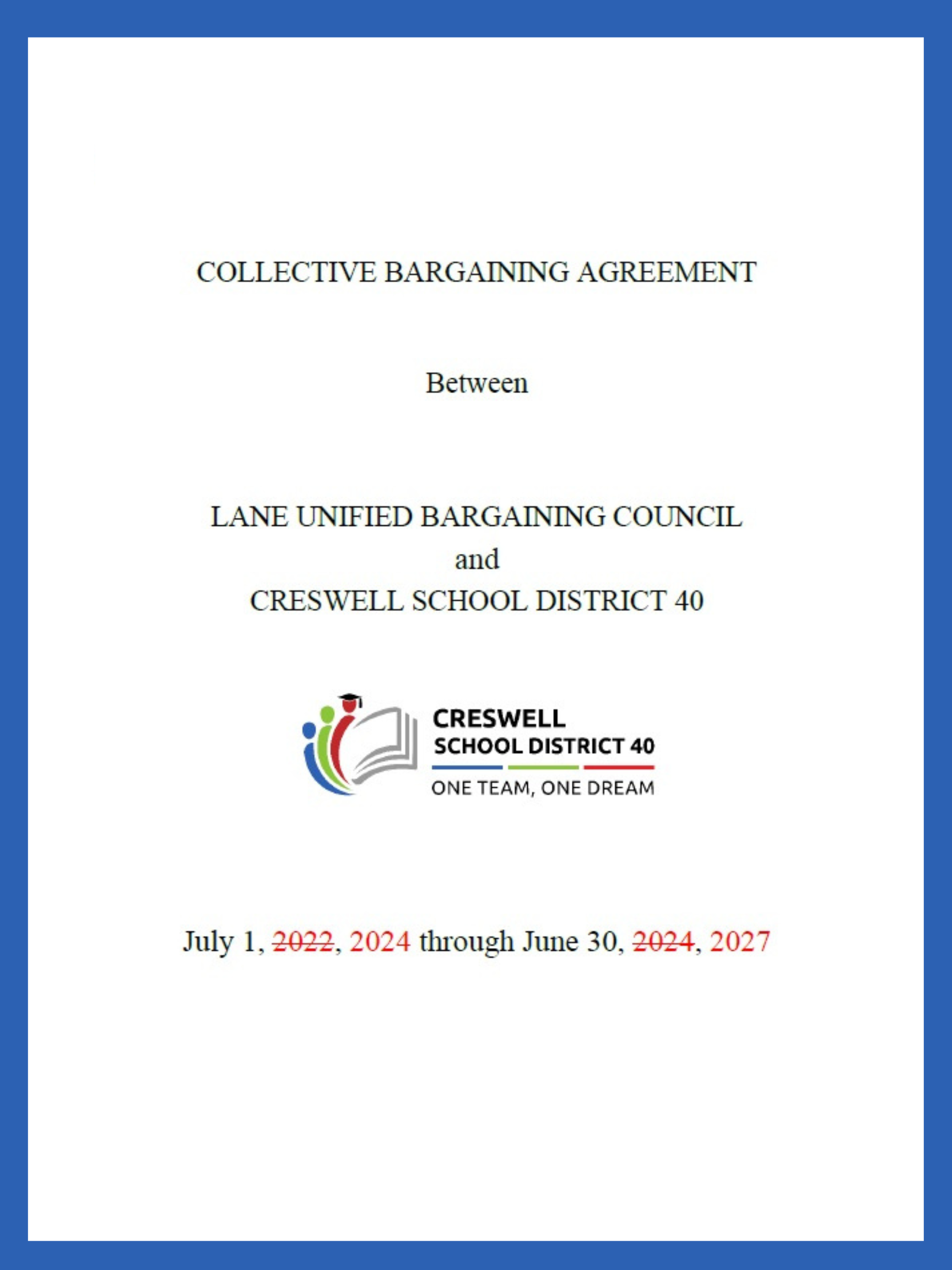 Collective Bargaining Creswell School District Board and Creswell